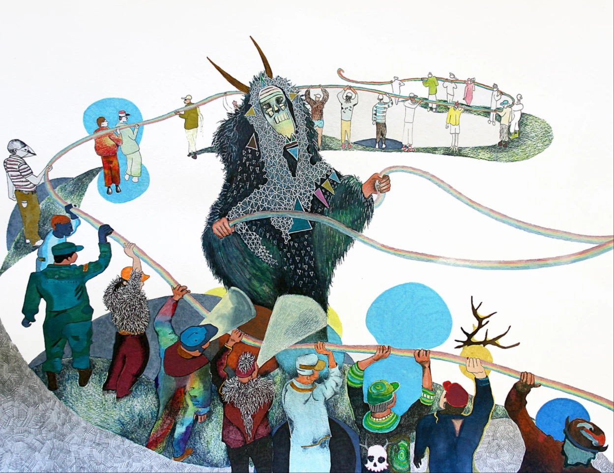 'What Binds Us' 2014, gemengde techniek op papier, 50 x 65cm.